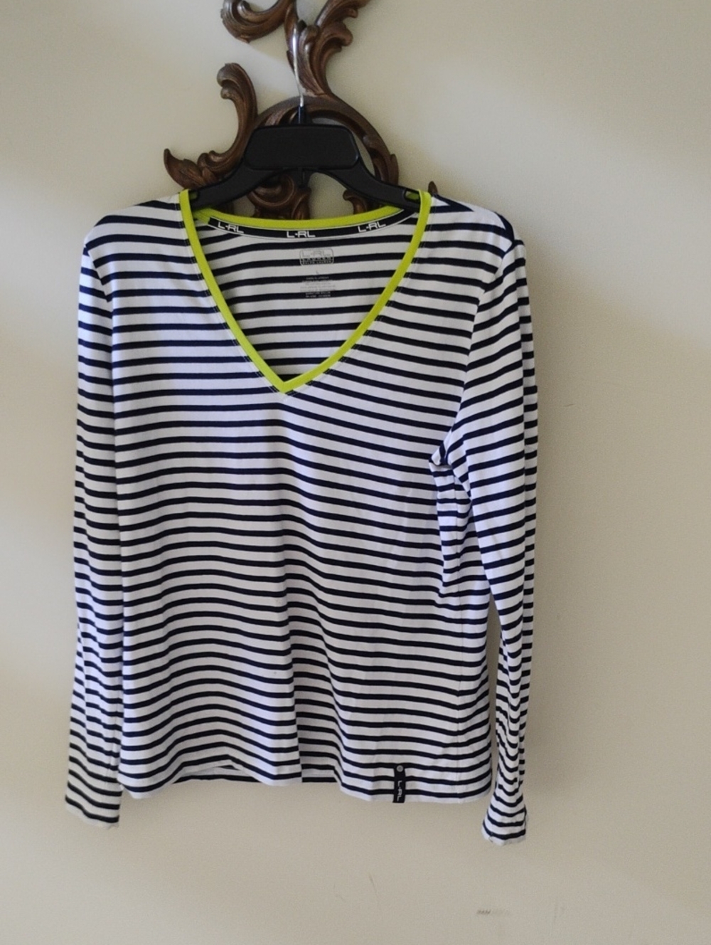 Lauren Ralph Lauren Striped Top with Neon Yellow Trim